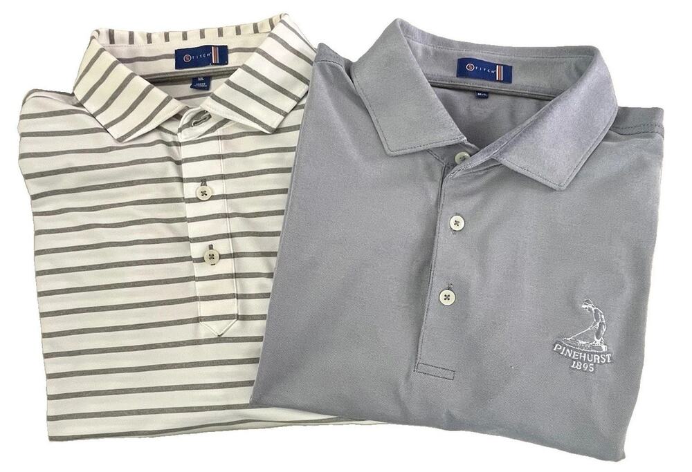 Stitch Vintage Lot Of 2 Polo Shirts Men’s M/L Gray Stripe Golf Stretch - Picture 1 of 16